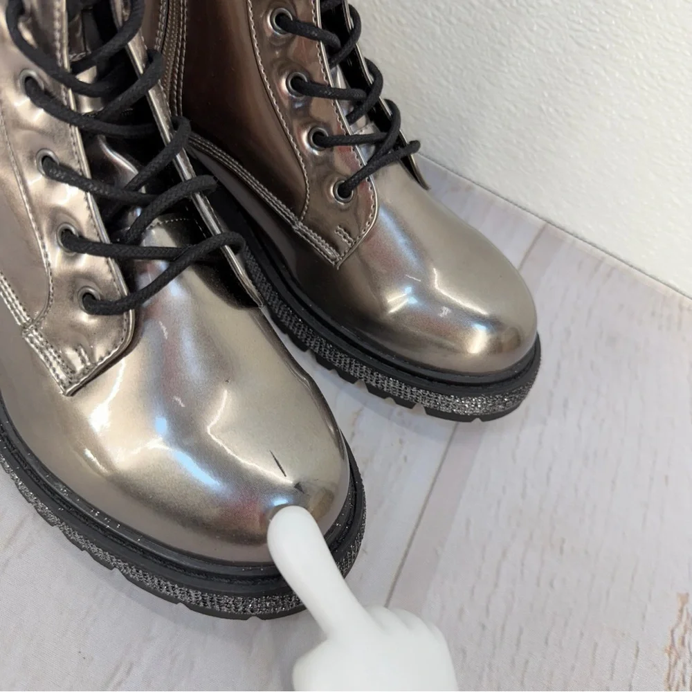 Steve‎ Madden Jwoots Combat Boots Metallic Gunmetal Size 5